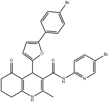 4-[5-(4-bromophenyl)-2-furyl]-N-(5-bromo-2-pyridinyl)-2-methyl-5-oxo-1,4,5,6,7,8-hexahydro-3-quinolinecarboxamide Struktur