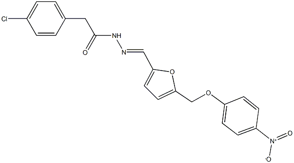 2-(4-chlorophenyl)-N'-{[5-({4-nitrophenoxy}methyl)-2-furyl]methylene}acetohydrazide Struktur