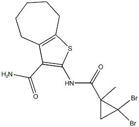 2-{[(2,2-dibromo-1-methylcyclopropyl)carbonyl]amino}-5,6,7,8-tetrahydro-4H-cyclohepta[b]thiophene-3-carboxamide Struktur