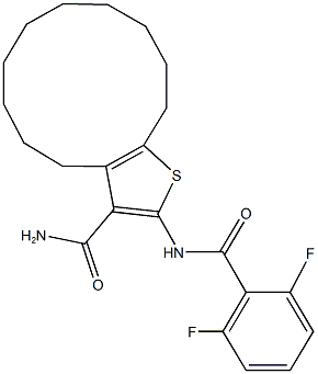 2-[(2,6-difluorobenzoyl)amino]-4,5,6,7,8,9,10,11,12,13-decahydrocyclododeca[b]thiophene-3-carboxamide Struktur