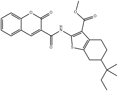 methyl 2-{[(2-oxo-2H-chromen-3-yl)carbonyl]amino}-6-tert-pentyl-4,5,6,7-tetrahydro-1-benzothiophene-3-carboxylate Struktur