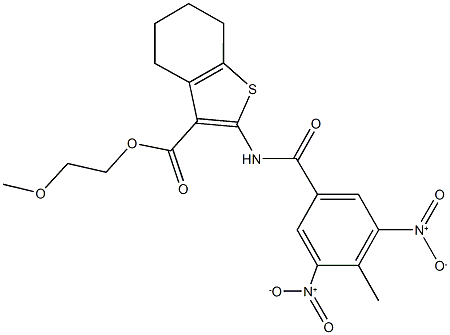 2-methoxyethyl 2-({3,5-dinitro-4-methylbenzoyl}amino)-4,5,6,7-tetrahydro-1-benzothiophene-3-carboxylate Struktur