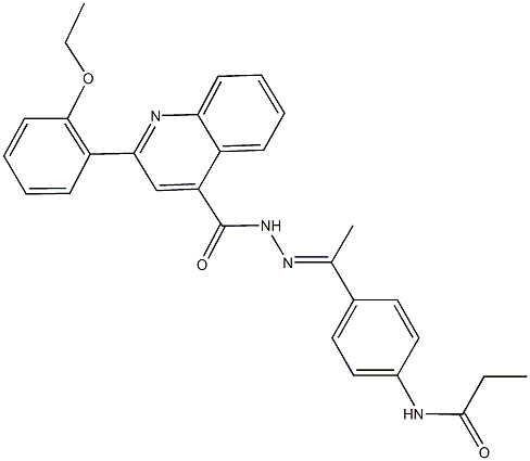 N-[4-(N-{[2-(2-ethoxyphenyl)-4-quinolinyl]carbonyl}ethanehydrazonoyl)phenyl]propanamide Struktur