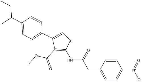 methyl 4-(4-sec-butylphenyl)-2-[({4-nitrophenyl}acetyl)amino]-3-thiophenecarboxylate Struktur