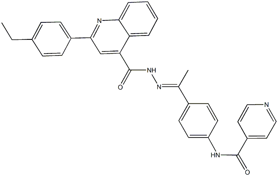 N-[4-(N-{[2-(4-ethylphenyl)-4-quinolinyl]carbonyl}ethanehydrazonoyl)phenyl]isonicotinamide Struktur