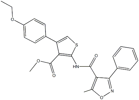 methyl 4-(4-ethoxyphenyl)-2-{[(5-methyl-3-phenyl-4-isoxazolyl)carbonyl]amino}-3-thiophenecarboxylate Struktur