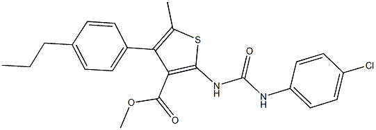 methyl 2-{[(4-chloroanilino)carbonyl]amino}-5-methyl-4-(4-propylphenyl)-3-thiophenecarboxylate Struktur