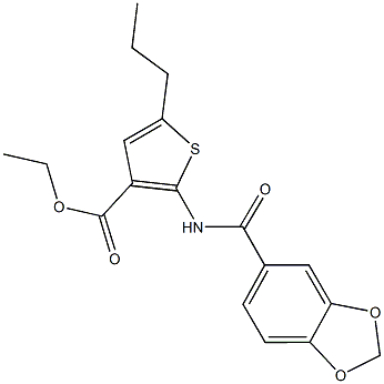 ethyl 2-[(1,3-benzodioxol-5-ylcarbonyl)amino]-5-propylthiophene-3-carboxylate Struktur