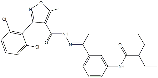 N-[3-(N-{[3-(2,6-dichlorophenyl)-5-methyl-4-isoxazolyl]carbonyl}ethanehydrazonoyl)phenyl]-2-ethylbutanamide Struktur