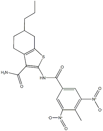 2-({3,5-dinitro-4-methylbenzoyl}amino)-6-propyl-4,5,6,7-tetrahydro-1-benzothiophene-3-carboxamide Struktur