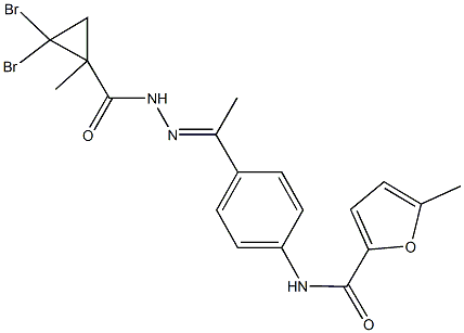 N-(4-{N-[(2,2-dibromo-1-methylcyclopropyl)carbonyl]ethanehydrazonoyl}phenyl)-5-methyl-2-furamide Struktur