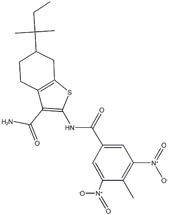 2-({3,5-dinitro-4-methylbenzoyl}amino)-6-tert-pentyl-4,5,6,7-tetrahydro-1-benzothiophene-3-carboxamide Struktur