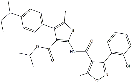 isopropyl 4-(4-sec-butylphenyl)-2-({[3-(2-chlorophenyl)-5-methyl-4-isoxazolyl]carbonyl}amino)-5-methyl-3-thiophenecarboxylate Struktur