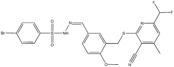 4-bromo-N'-[3-({[3-cyano-6-(difluoromethyl)-4-methyl-2-pyridinyl]sulfanyl}methyl)-4-methoxybenzylidene]benzenesulfonohydrazide Struktur