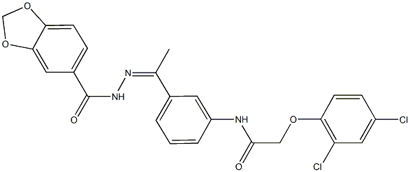 N-{3-[N-(1,3-benzodioxol-5-ylcarbonyl)ethanehydrazonoyl]phenyl}-2-(2,4-dichlorophenoxy)acetamide Struktur