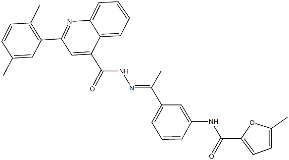 N-[3-(N-{[2-(2,5-dimethylphenyl)-4-quinolinyl]carbonyl}ethanehydrazonoyl)phenyl]-5-methyl-2-furamide Struktur