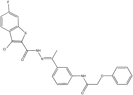 N-(3-{N-[(3-chloro-6-fluoro-1-benzothien-2-yl)carbonyl]ethanehydrazonoyl}phenyl)-2-phenoxyacetamide Struktur