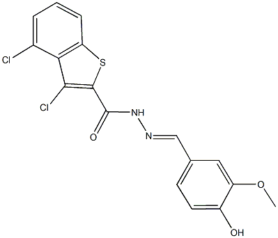 3,4-dichloro-N'-(4-hydroxy-3-methoxybenzylidene)-1-benzothiophene-2-carbohydrazide Struktur