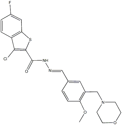 3-chloro-6-fluoro-N'-[4-methoxy-3-(4-morpholinylmethyl)benzylidene]-1-benzothiophene-2-carbohydrazide Struktur