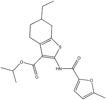 isopropyl 6-ethyl-2-[(5-methyl-2-furoyl)amino]-4,5,6,7-tetrahydro-1-benzothiophene-3-carboxylate Struktur