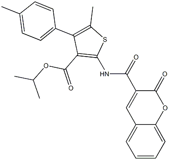 isopropyl 5-methyl-4-(4-methylphenyl)-2-{[(2-oxo-2H-chromen-3-yl)carbonyl]amino}-3-thiophenecarboxylate Struktur