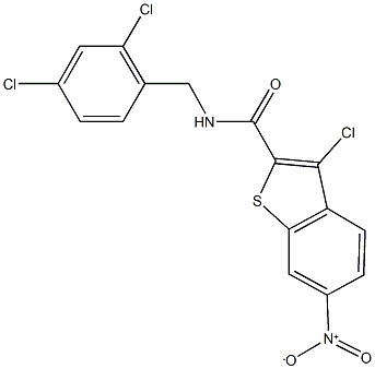 3-chloro-N-(2,4-dichlorobenzyl)-6-nitro-1-benzothiophene-2-carboxamide Struktur