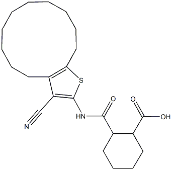 2-{[(3-cyano-4,5,6,7,8,9,10,11,12,13-decahydrocyclododeca[b]thien-2-yl)amino]carbonyl}cyclohexanecarboxylic acid Struktur