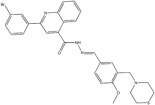 2-(3-bromophenyl)-N'-[4-methoxy-3-(4-thiomorpholinylmethyl)benzylidene]-4-quinolinecarbohydrazide Struktur