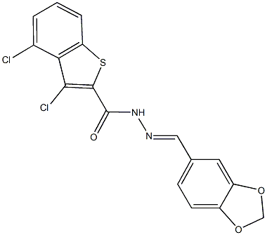 N'-(1,3-benzodioxol-5-ylmethylene)-3,4-dichloro-1-benzothiophene-2-carbohydrazide Struktur