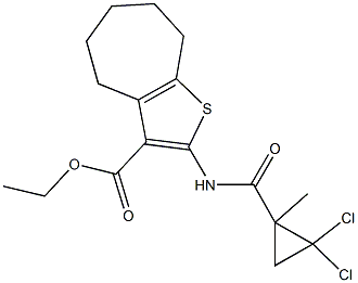 ethyl 2-{[(2,2-dichloro-1-methylcyclopropyl)carbonyl]amino}-5,6,7,8-tetrahydro-4H-cyclohepta[b]thiophene-3-carboxylate Struktur