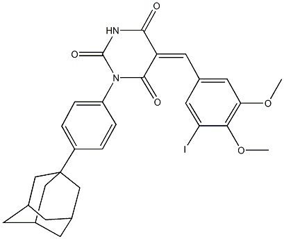 1-[4-(1-adamantyl)phenyl]-5-(3-iodo-4,5-dimethoxybenzylidene)-2,4,6(1H,3H,5H)-pyrimidinetrione Struktur