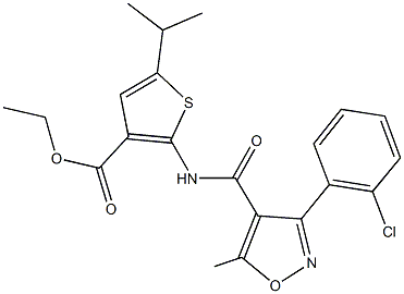 ethyl 2-({[3-(2-chlorophenyl)-5-methyl-4-isoxazolyl]carbonyl}amino)-5-isopropyl-3-thiophenecarboxylate Struktur