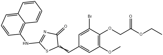 ethyl (2-bromo-6-methoxy-4-{[2-(1-naphthylimino)-4-oxo-1,3-thiazolidin-5-ylidene]methyl}phenoxy)acetate Struktur