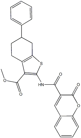 methyl 2-{[(2-oxo-2H-chromen-3-yl)carbonyl]amino}-6-phenyl-4,5,6,7-tetrahydro-1-benzothiophene-3-carboxylate Struktur