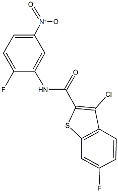 3-chloro-6-fluoro-N-{2-fluoro-5-nitrophenyl}-1-benzothiophene-2-carboxamide Struktur