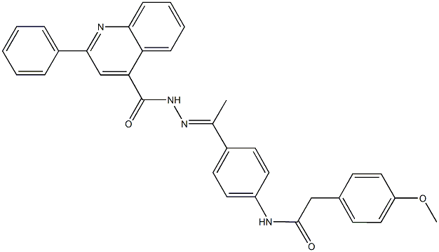 2-(4-methoxyphenyl)-N-(4-{N-[(2-phenyl-4-quinolinyl)carbonyl]ethanehydrazonoyl}phenyl)acetamide Struktur