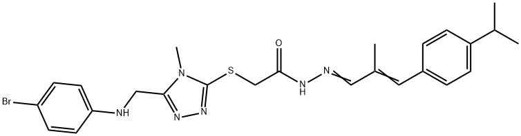 2-({5-[(4-bromoanilino)methyl]-4-methyl-4H-1,2,4-triazol-3-yl}sulfanyl)-N'-[3-(4-isopropylphenyl)-2-methyl-2-propenylidene]acetohydrazide Struktur