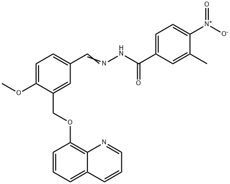 4-nitro-N'-{4-methoxy-3-[(8-quinolinyloxy)methyl]benzylidene}-3-methylbenzohydrazide Struktur