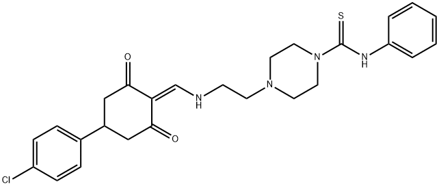 4-[2-({[4-(4-chlorophenyl)-2,6-dioxocyclohexylidene]methyl}amino)ethyl]-N-phenylpiperazine-1-carbothioamide Struktur