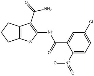 2-({5-chloro-2-nitrobenzoyl}amino)-5,6-dihydro-4H-cyclopenta[b]thiophene-3-carboxamide Struktur