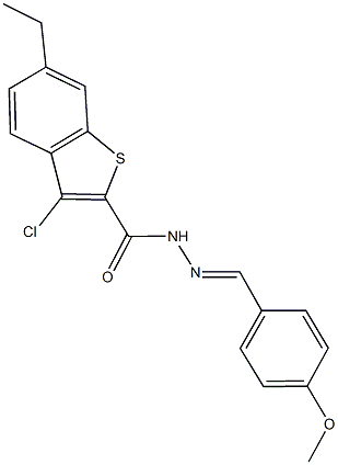 3-chloro-6-ethyl-N'-(4-methoxybenzylidene)-1-benzothiophene-2-carbohydrazide Struktur