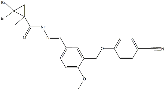 2,2-dibromo-N'-{3-[(4-cyanophenoxy)methyl]-4-methoxybenzylidene}-1-methylcyclopropanecarbohydrazide Struktur