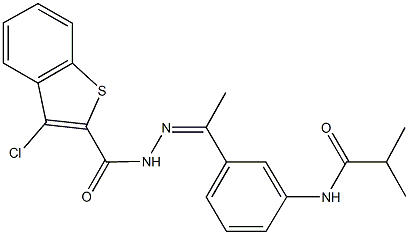 N-(3-{N-[(3-chloro-1-benzothien-2-yl)carbonyl]ethanehydrazonoyl}phenyl)-2-methylpropanamide Struktur