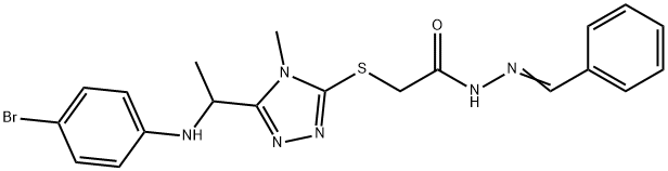 N'-benzylidene-2-({5-[1-(4-bromoanilino)ethyl]-4-methyl-4H-1,2,4-triazol-3-yl}sulfanyl)acetohydrazide Struktur