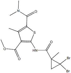 methyl 2-{[(2,2-dibromo-1-methylcyclopropyl)carbonyl]amino}-5-[(dimethylamino)carbonyl]-4-methyl-3-thiophenecarboxylate Struktur