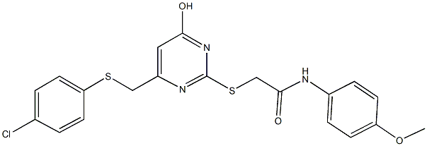 2-[(4-{[(4-chlorophenyl)sulfanyl]methyl}-6-hydroxypyrimidin-2-yl)sulfanyl]-N-(4-methoxyphenyl)acetamide Struktur