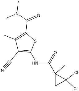 4-cyano-5-{[(2,2-dichloro-1-methylcyclopropyl)carbonyl]amino}-N,N,3-trimethyl-2-thiophenecarboxamide Struktur