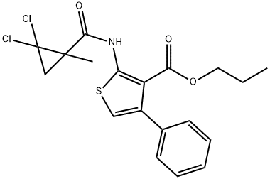 propyl 2-{[(2,2-dichloro-1-methylcyclopropyl)carbonyl]amino}-4-phenylthiophene-3-carboxylate Struktur