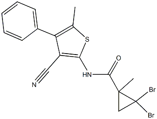 2,2-dibromo-N-(3-cyano-5-methyl-4-phenylthien-2-yl)-1-methylcyclopropanecarboxamide Struktur