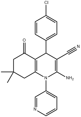 2-amino-4-(4-chlorophenyl)-7,7-dimethyl-5-oxo-1-(3-pyridinyl)-1,4,5,6,7,8-hexahydro-3-quinolinecarbonitrile Struktur